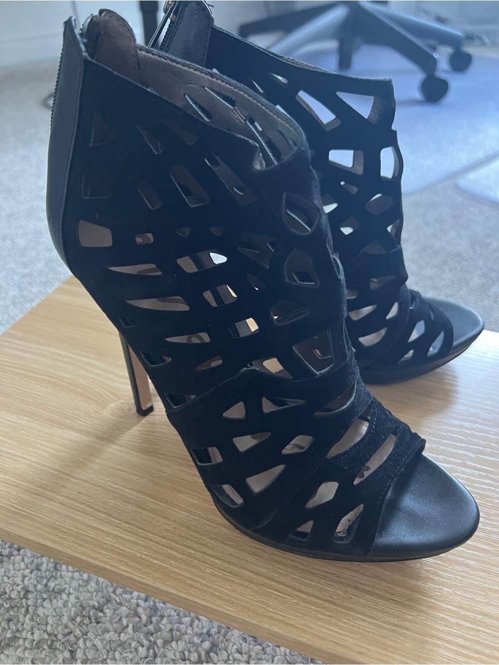 Sam Edelman Black Laser-Cut Stiletto Sandals